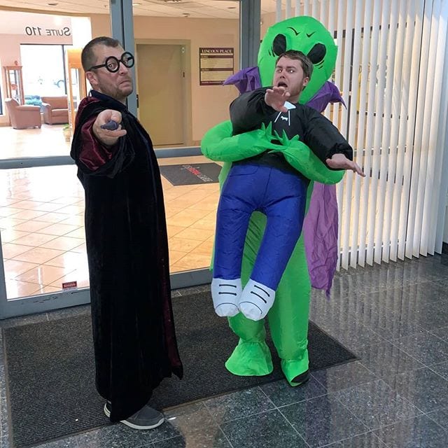 We are hoping that #harrypotter can outwit the #alien trying to abduct Rich! With some help from Beetlejuice, we think they’ll get the job done. #Happyhalloween from ConnectPay #MA | ConnectPay
